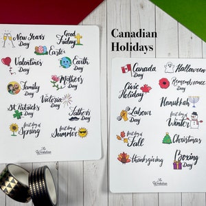 23 autocollants pour agenda des fêtes. Autocollants américains ou canadiens pour les fêtes. Parfait pour votre agenda.