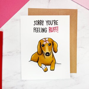 Désolé, vous vous sentez ruff card | Rétablissez-vous bientôt Carte de vœux amusante | | de carte pour chien Wiener Carte effrontée