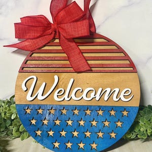 Fourth of July Patriotic Door Sign | Stars and Stripes | Glowforge Laser Design