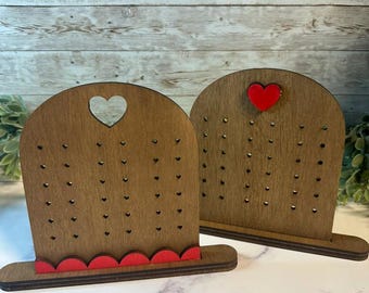 バレンタインデー ハート イヤリング スタンド SVG | レーザーカット ファイル | ジュエリー ディスプレイ | Glowforge ファイル | 2 個セット