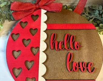 Hello Love バレンタイン ドア サイン SVG | レーザー カット ファイル | デジタル ファイル | Glowforge レーザー ファイル