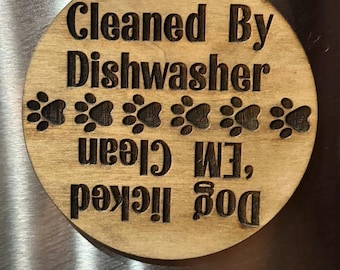 食器洗い機で洗ったか、犬に舐められてきれいになったマグネット SVG | おもしろい食器洗い機マグネット | レーザーファイル