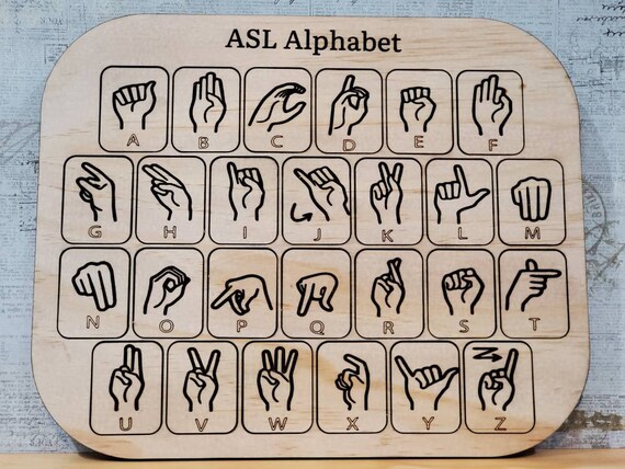 ASL alphabet puzzle learning asl engraved wood puzzle | Etsy
