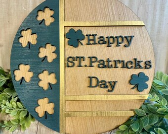 聖パトリックの日 ハッピー聖パトリックの日 シャムロック デザイン ドア サイン | Glowforge レーザー デザイン