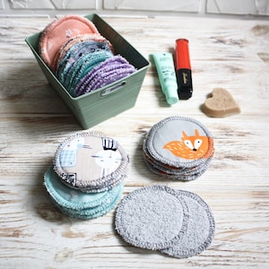 Facial round scrubbies / Reusable cotton makeup remover pads /Soft washable terrycloth facial wipes / Zero waste textile rounds