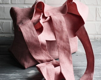 Dusty pink linen tote bag / Reusable minimalist shopping bag / Linen market grocery bag / Zero waste gift ideas / Green living