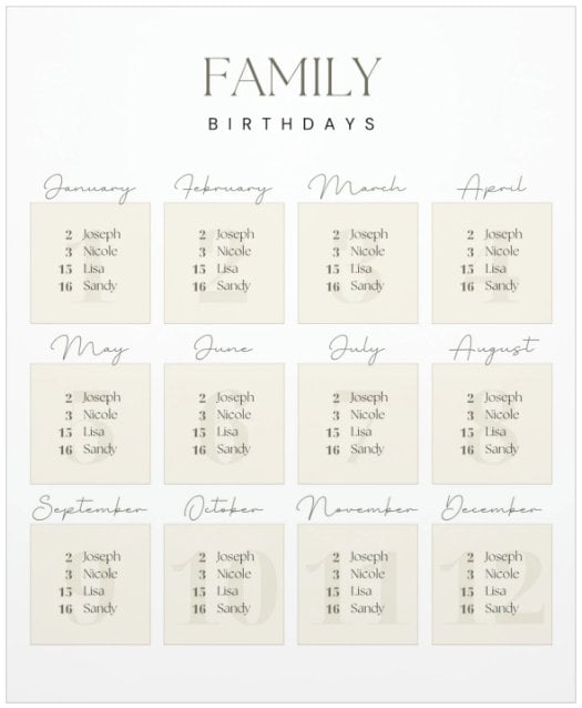 Custom Birthday Calendar | Celebration Calendar | Anniversary Calendar | Birthday Tracker