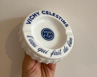 Vintage Vichy Celestins Etat White Porcelain Ashtray | Scalloped Bottle Cap Edge | Moulin des Loups | French Mineral Water Collectible