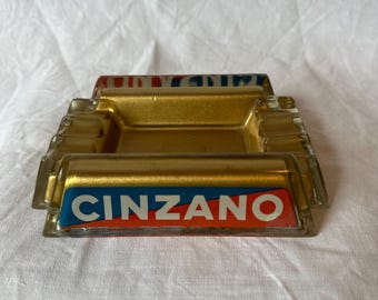 Cenicero publicitario de cristal Cinzano vintage súper raro / Coleccionable de vermut italiano de los años 60 / Decoración de bar, artículos retro de cervecería / Interiores