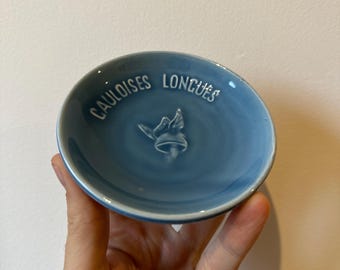 Vintage French Gauloises Longues Ceramic Ashtray Blue Winged Helmet Gien France 1950s Tobacciana Advertising Collectible French Bistro