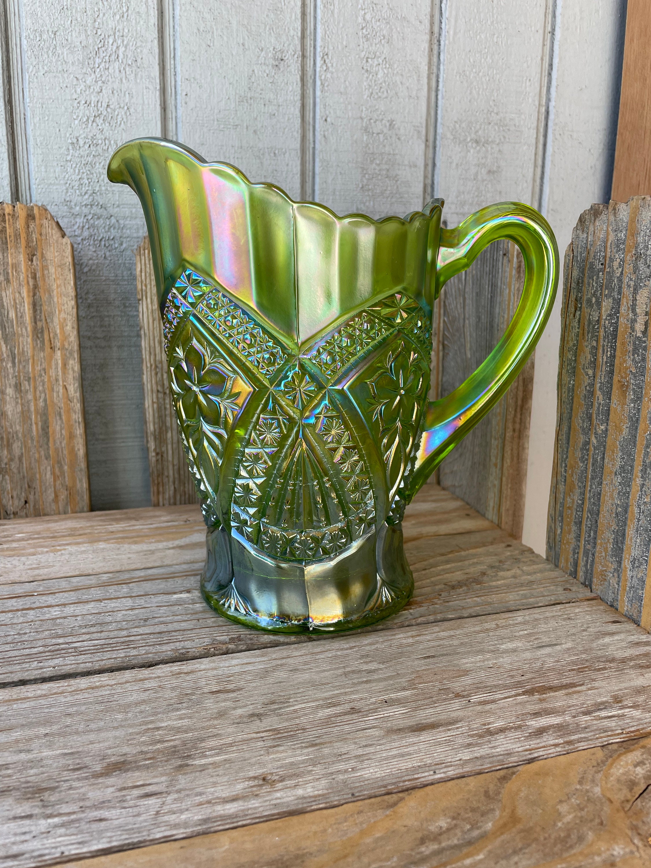 VINTAGE GREEN GLASS PITCHERS - Privet House Supply