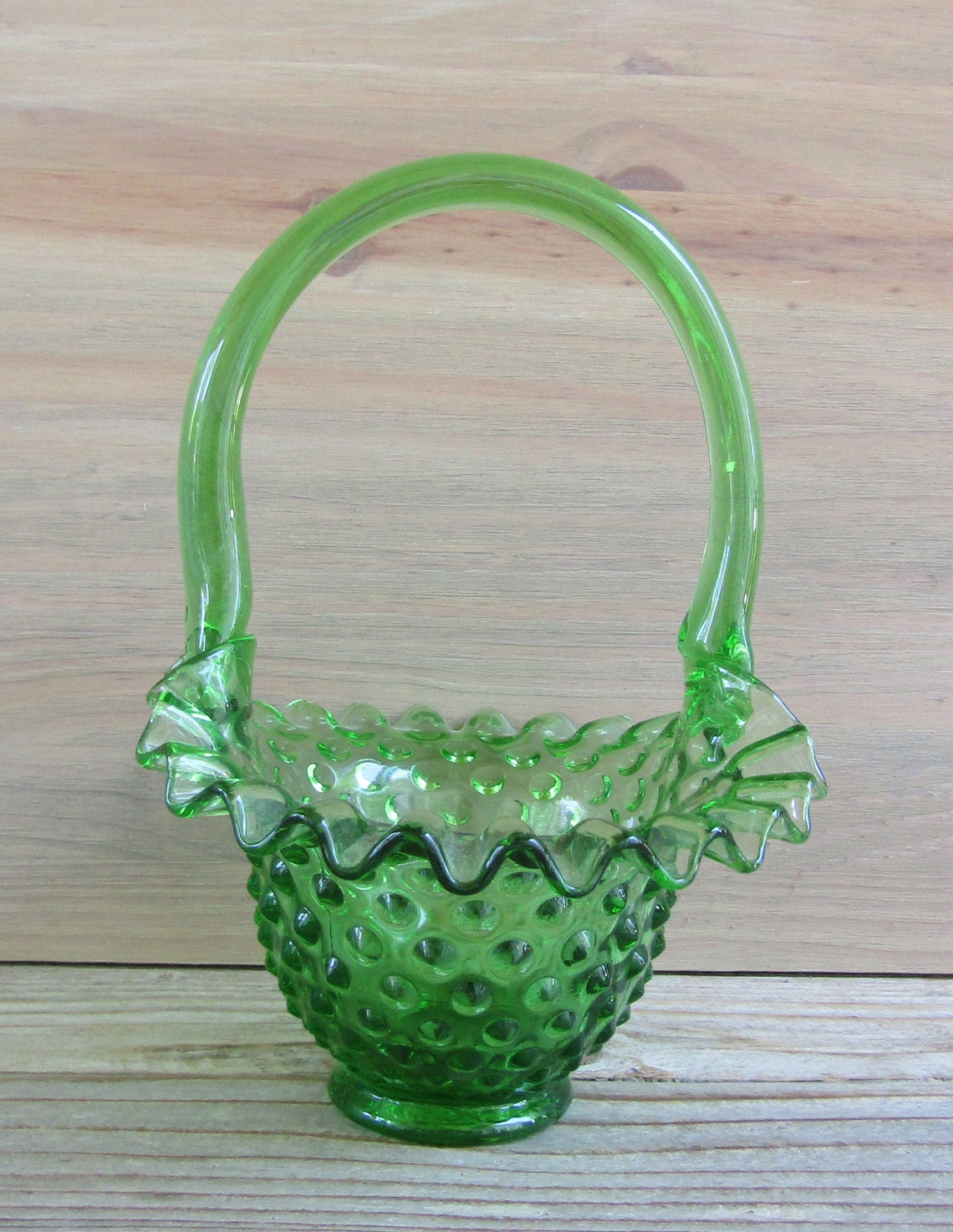 Fenton Glass Green Hobnail Basket Etsy