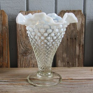 Fenton Glass French Opalescent Hobnail Footed Double Crimped Trumpet ...