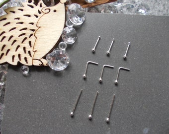 3 x Quality 925 Sterling Silver Nose Studs, Silver Ball Top, Choose Ball Fix, L Post or Straight Post