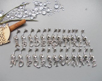 1 x Initial Personalised 316L Surgical Steel Belly Bar, Length 6mm,8mm,10mm,12mm,14mm,16mm,18mm,20mm,22mm,25mm