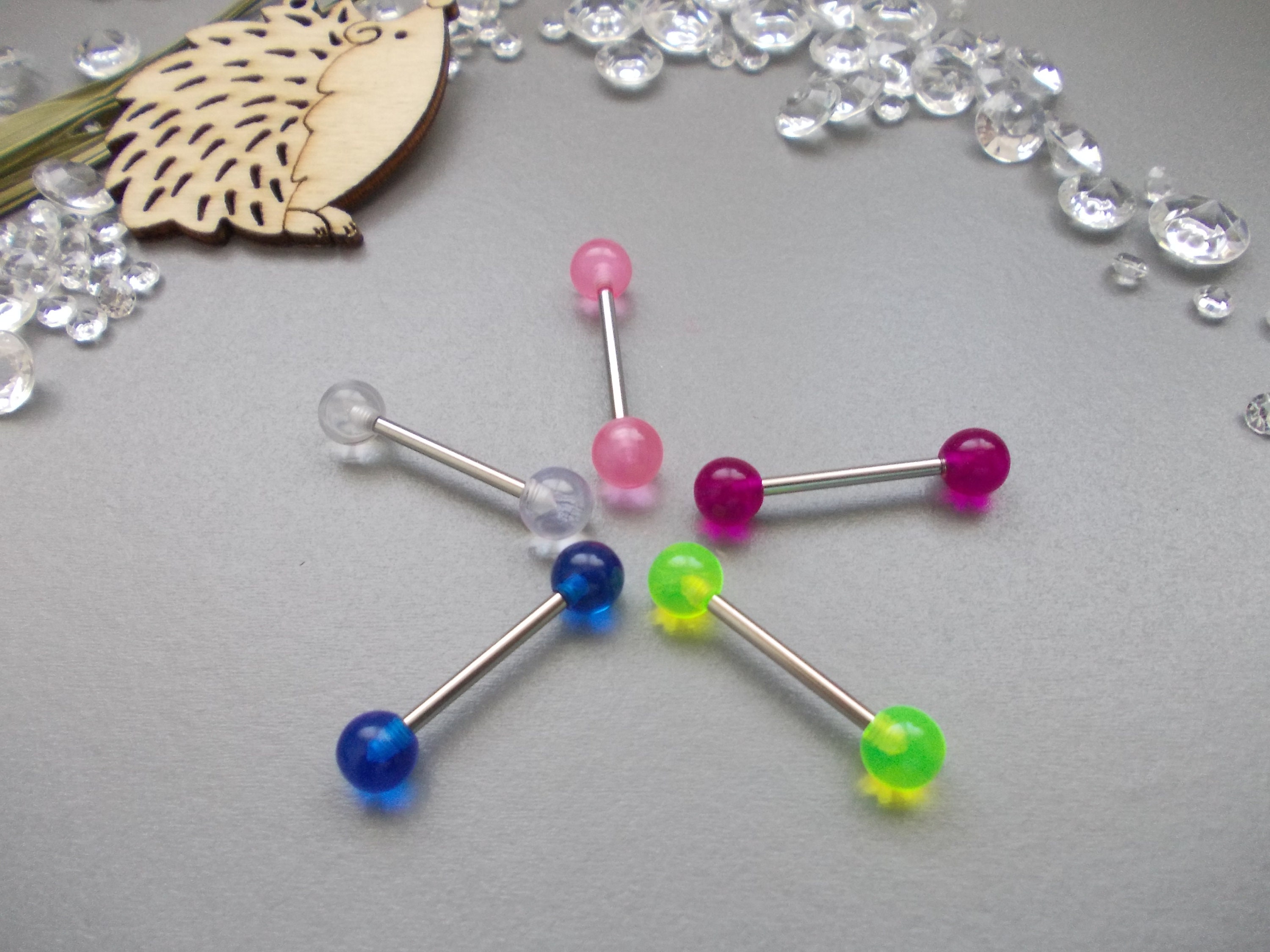 Assorted 5mm Acrylic Ball Surgical Steel Nipple Barbells & Tongue Rings - 14g