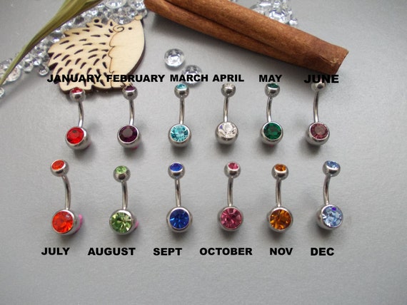 1 x Birthstone Double Crystal Surgical Steel Belly Bar Choose Birthday Month Bar Length 6mm 8mm 10mm 12mm 14mm 16mm 18mm 20mm 22mm 25mm