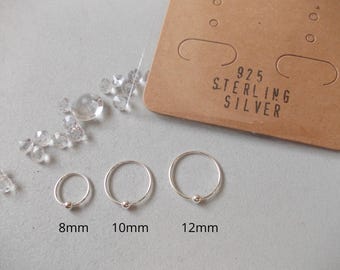 1 x Anillo para la nariz de plata de ley 925 de calidad, aro para la nariz, elija 8 mm, 10 mm, 12 mm