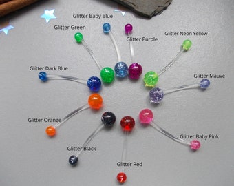 1 X 22mm Body Jewellery Glittery Maternity/Pregnancy PTFE Quality Flexible belly bar, Choose Pink, Blue, Clear, Red, White, Purple