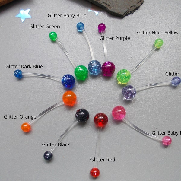 1 X 22mm Body Jewellery Glittery Maternity/Pregnancy PTFE Quality Flexible belly bar, Choose Pink, Blue, Clear, Red, White, Purple