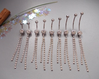 1 x Crystal Strands 316L Surgical Steel Belly Bar, Length 6mm,8mm,10mm,12mm,14mm,16mm,20mm,22mm,25mm