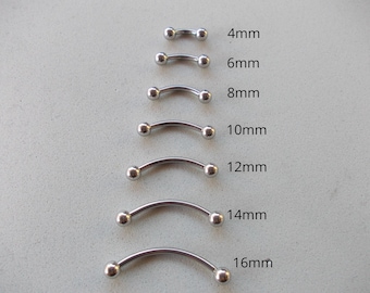 1 x Surgical Steel Curved Barbell: Eyebrow, Tragus, Helix Piercing (1.2mm)