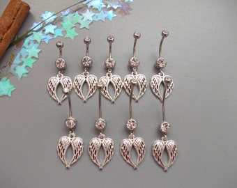 1 x Piercing para ombligo Belly Angel Wings de acero quirúrgico 316L, longitud: 6 mm, 8 mm, 10 mm, 12 mm, 14 mm, 16 mm, 20 mm, 22 mm, 25 mm