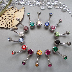 1 x Double Crystal Grade 23 Quality Titanium Belly Bar, Choose Colour & Bar Length, 8mm,10mm,12mm,14mm,16mm