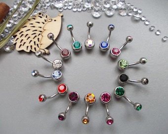 1 x Double Crystal Grade 23 Quality Titanium Belly Bar, Choose Colour & Bar Length, 6mm,8mm,10mm,12mm,14mm,16mm