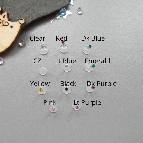 1 x bioflex crystal push in Labret/Lip/Monroe 1.2mm, Choose Colour & Bar Length 4mm,6mm,8mm,10mm
