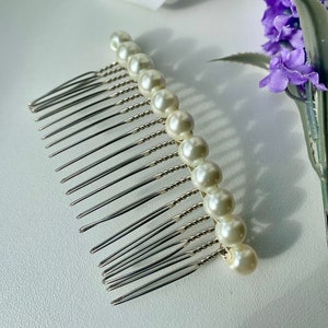Peineta de perlas plateadas, accesorio para el cabello de novia, peineta de boda, perlas y plata, tocado de boda clásico, regalo para el cabello