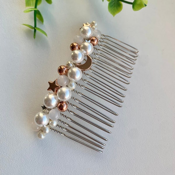 star hair accessory, pearl hair comb