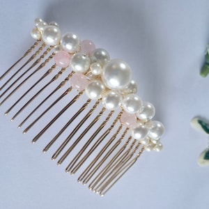 Pearl Hair Comb: Rose Quartz Crystal Wedding Hairpiece