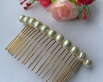 Ivory Pearl Hair Comb, Silver Wedding Hairpiece, Bridal Accessory