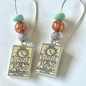 Lunaire tarotoorbellen, maan tarotkaart sieraden, astrologie oorbellen, mystieke cadeau, waarzeggerij sieraden, boho-stijl