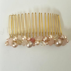 Peigne en perles d&#39;eau douce : postiche de mariée en quartz rose, accessoire de cheveux de mariage rose