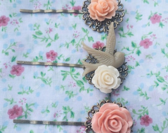 Flower hair clips, flower hair pins, rose hair pins,rose hair clips