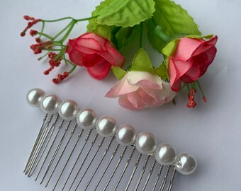 Ivory Pearl Hair Comb, Silver Wedding Hair Accessory