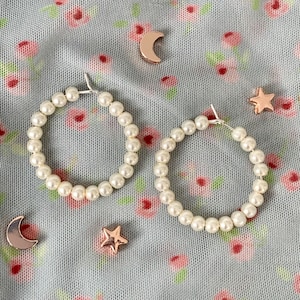 Pearl earrings, pearl hoop earrings, silver pearl hoops, silver hoop earrings, silver hoops, simple pearl earrings, boho earrings
