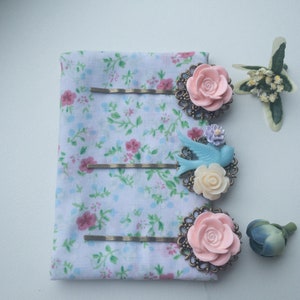 Floral Hair Clips: Rose & Bird Bronze Filigree Hair Accessories