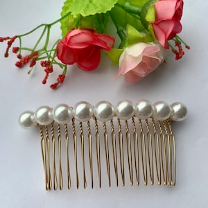 Bridal Pearl Hair Comb: Ivory Glass Beads, Gold Wedding Hair Accessory