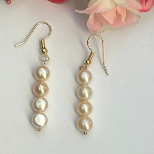 Handmade Freshwater Pearl Dangle Earrings: Gold Plated Bridal Jewelry