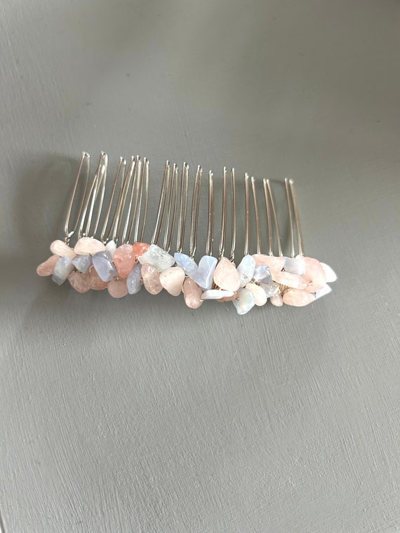 Rose Quartz & Blue Lace Agate Hair Comb: Bridal Accessory