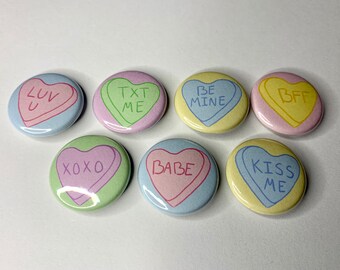 Conversation Hearts Pinback Button