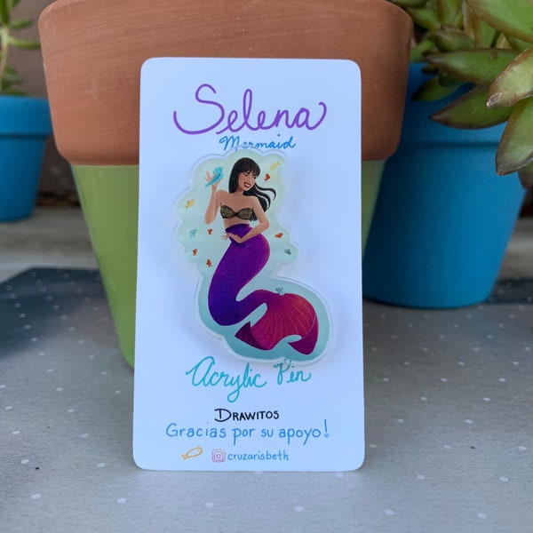 Selena Mermaid Acrylic Pin