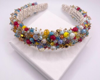 Colorful Jeweled Velvet Headband: Rhinestone Gem Headpiece  display picture 1