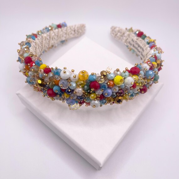 Rainbow Crystal Jeweled Headband Tiara Embellished Headpiece  display picture 3