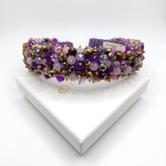 Jeweled Baroque Headband Purple New Dark Purple Headband Crystal Rhinestone Gemstone  main image 2