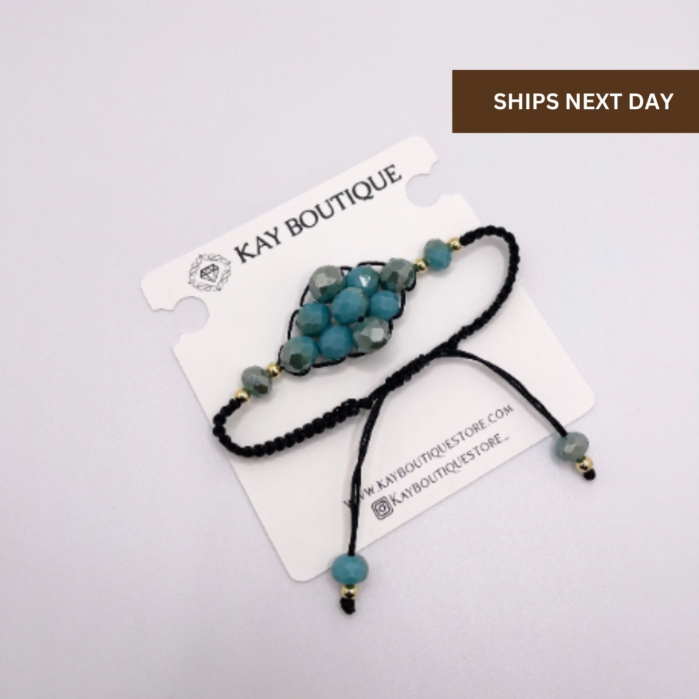 Turquoise Blue Crystal Macrame Bracelet Adjustable Glass 