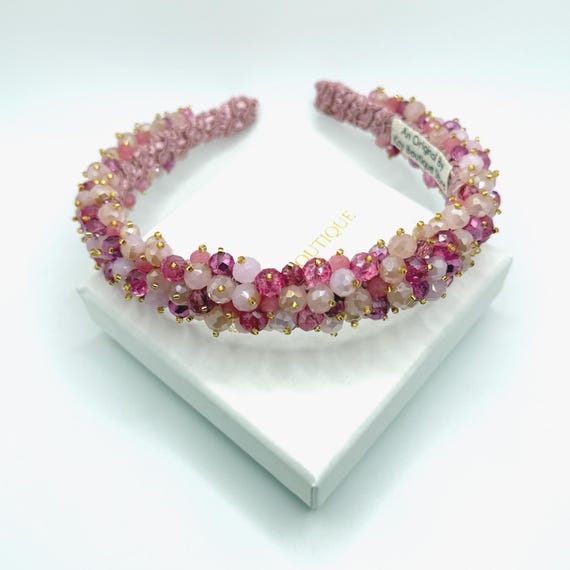 Elegant Baroque Thin Pink & Gold Crystal Pearl Jeweled Embellished Headband Amazon.com : Coridy Gold Jeweled Headbands Baroque Headbands  main image 2